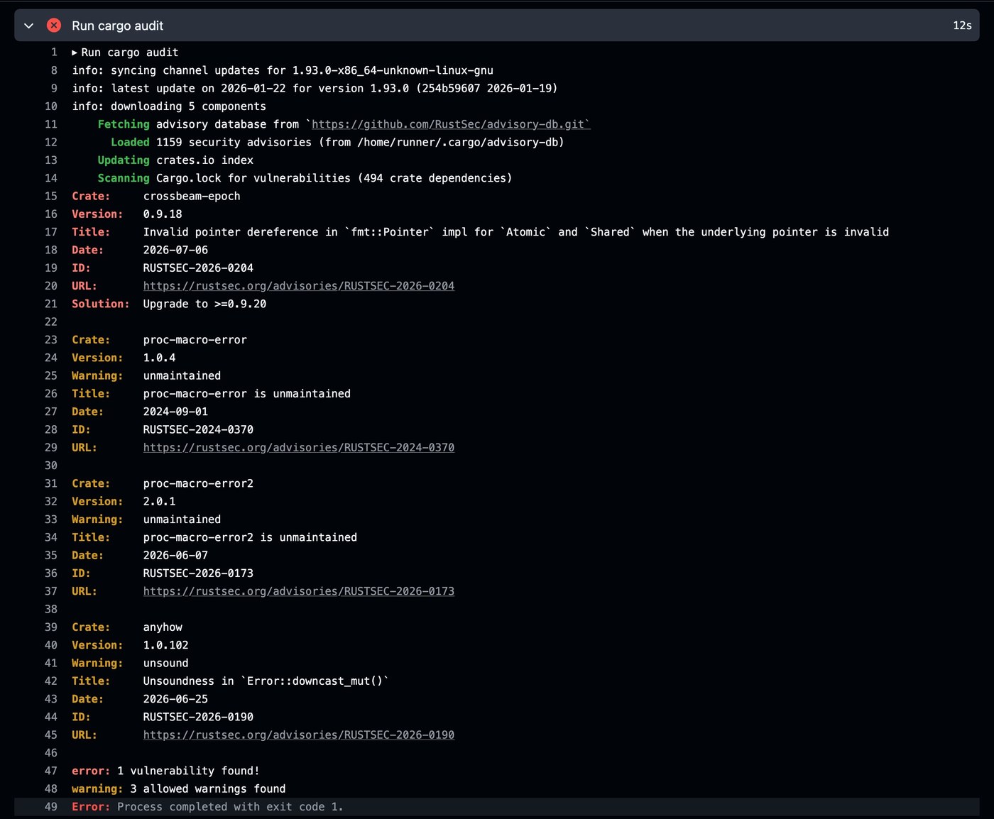 cargo-audit run
