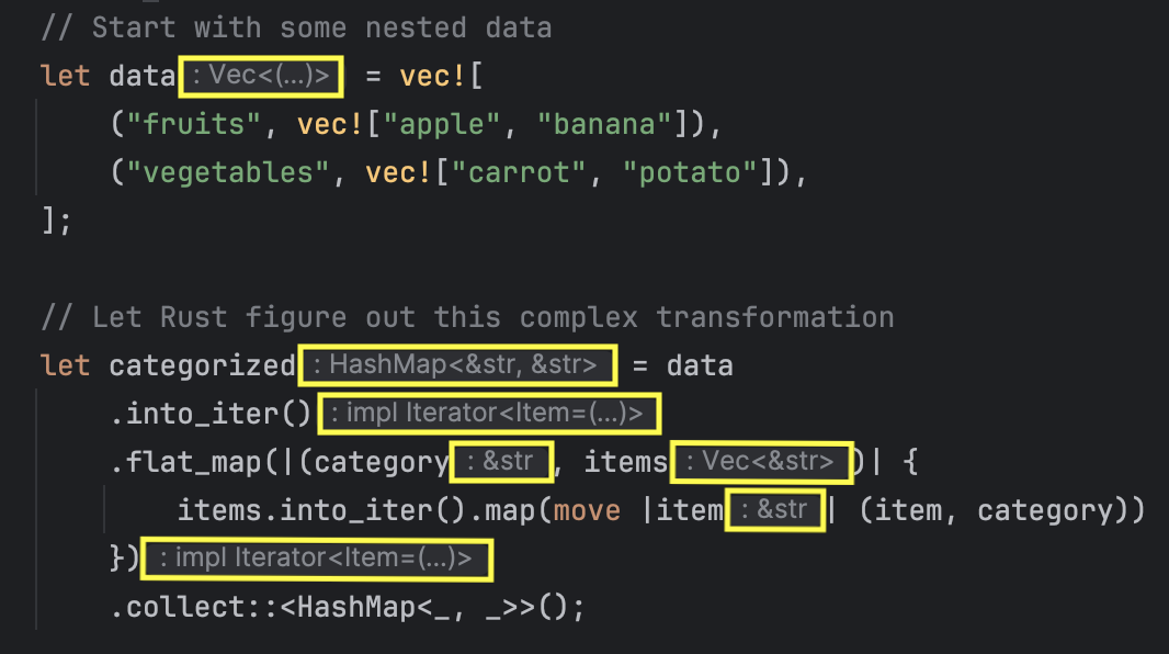 Inlay hints in Rust Rover