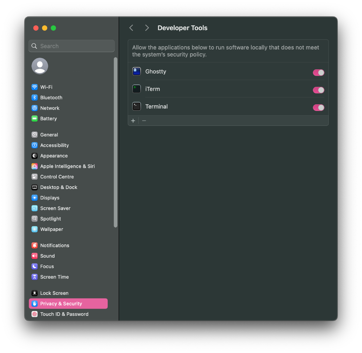 Excluding the terminal from Gatekeeper inspectin in macOS Developer Tools